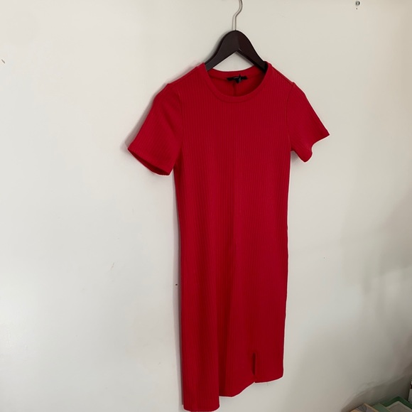 Forever 21 Bright Red Ribbed Dress With front Slit Size Small - Picture 1 of 6